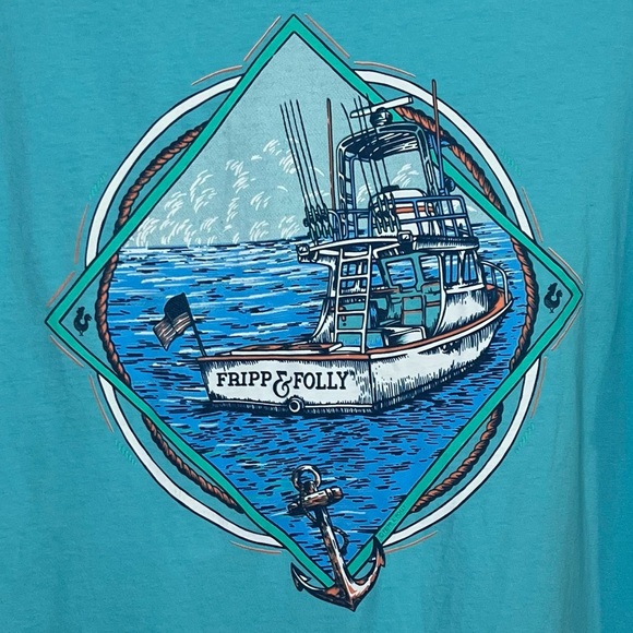 Fripp & Folly Men’s tee - Blue - Size XL - Boat on back - Picture 5 of 5